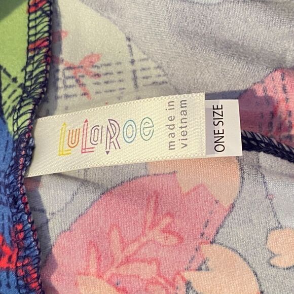 1248 LuLaRoe Leggings Size OS Purple Pink Leaf Print New - Picture 2 of 4